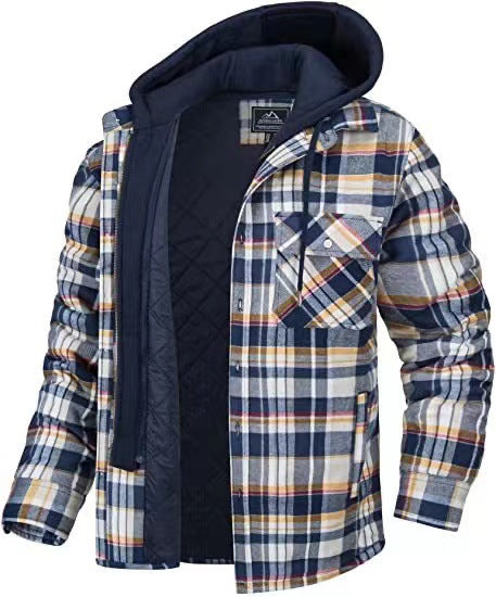 Thickened Plaid Long Sleeve Hooded Men's