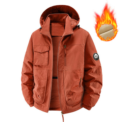 Men's Fleece-Lined Hooded Thermal Windproof Jacket Coat