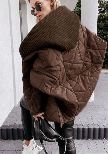 Women's Diamond Lattice Hooded Casual Long Sleeve Coat