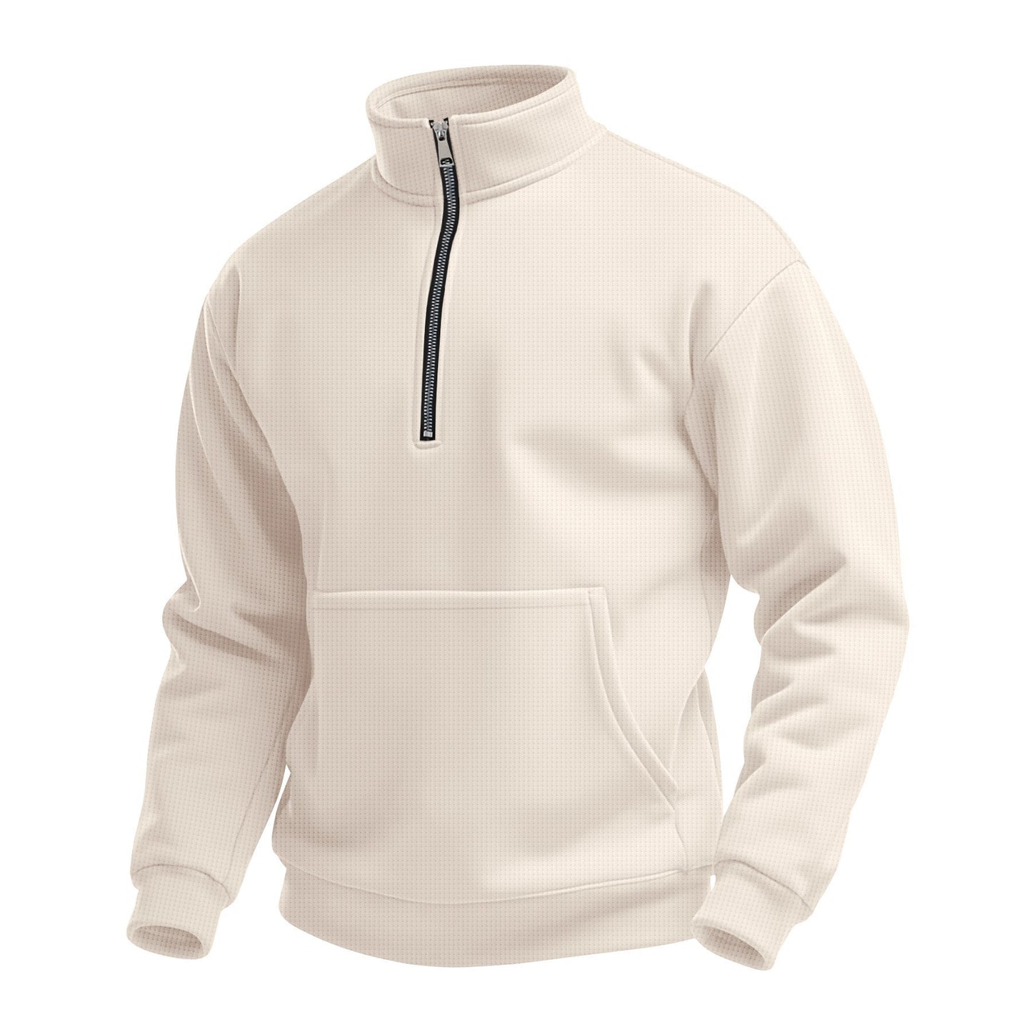Men's Casual Waffle-Weave Half-Zip Stand-Up Collar Sweater