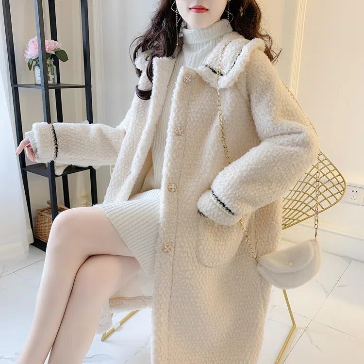 Mid-length Versatile Lamb Wool Women's Coat For Petite