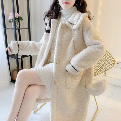 Mid-length Versatile Lamb Wool Women's Coat For Petite