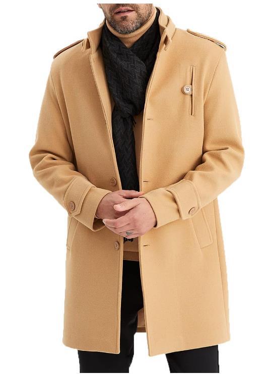 Men's Fashion Single-Breasted Mid-Length Epaulette Jacket