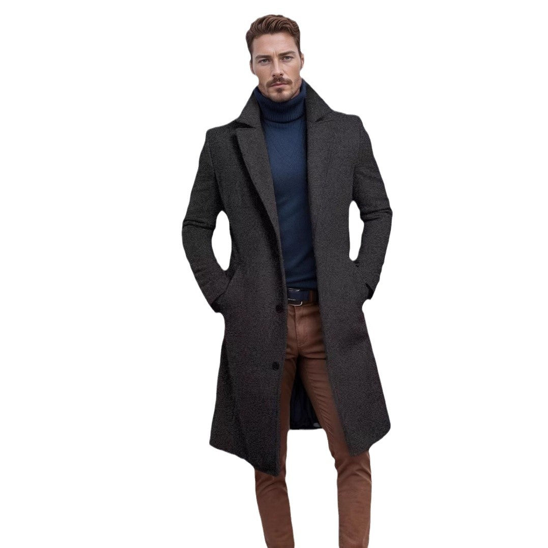 Men's Mid-length Solid Color Autumn And Winter Woolen Coat