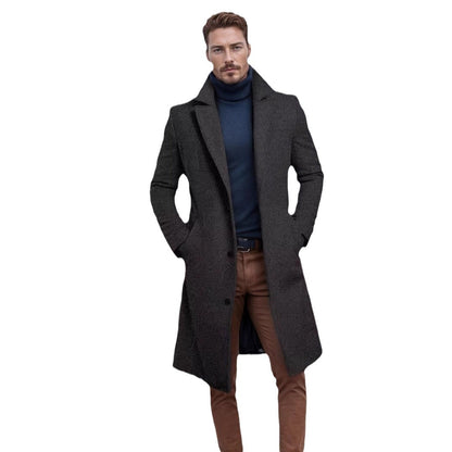 Men's Mid-length Solid Color Autumn And Winter Woolen Coat