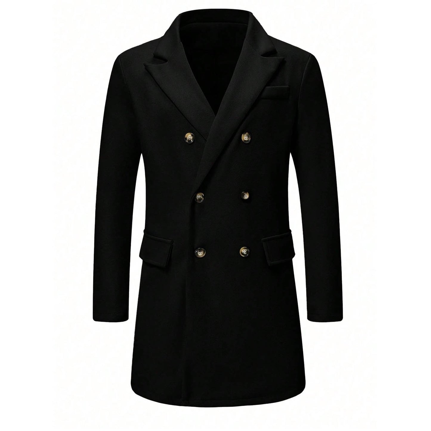 Men's Solid-color Casual Double-breasted Wool Coat