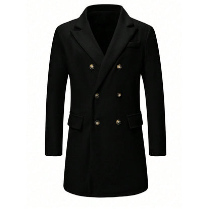 Men's Solid-color Casual Double-breasted Wool Coat