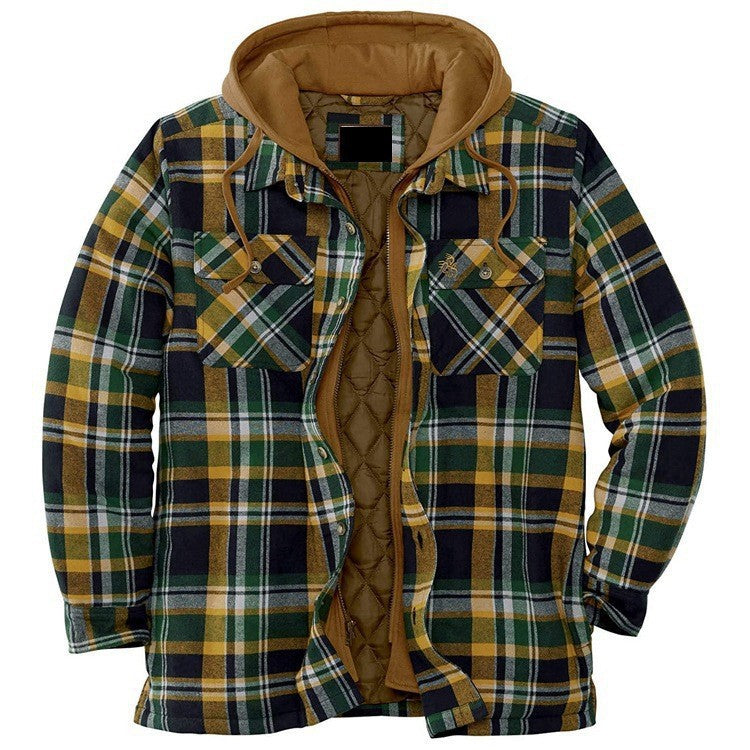 Thickened Plaid Long Sleeve Hooded Men's