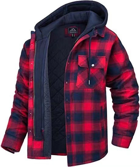 Thickened Plaid Long Sleeve Hooded Men's