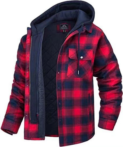 Thickened Plaid Long Sleeve Hooded Men's