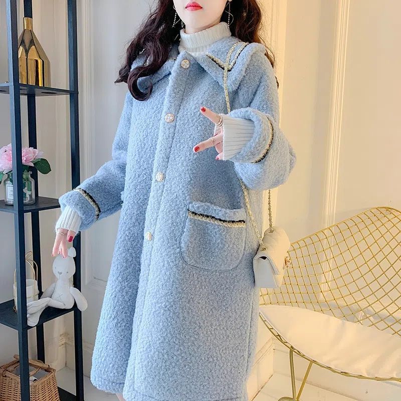 Mid-length Versatile Lamb Wool Women's Coat For Petite
