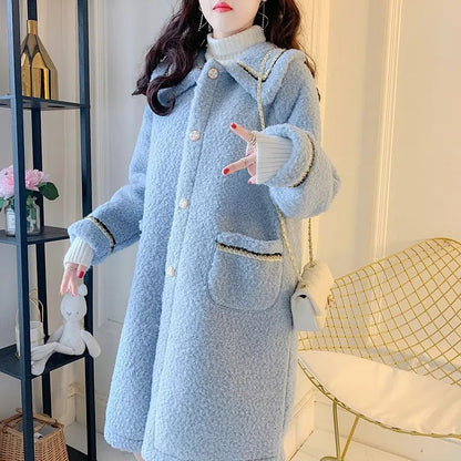 Mid-length Versatile Lamb Wool Women's Coat For Petite