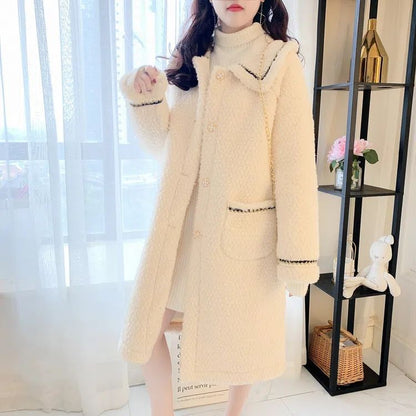 Mid-length Versatile Lamb Wool Women's Coat For Petite