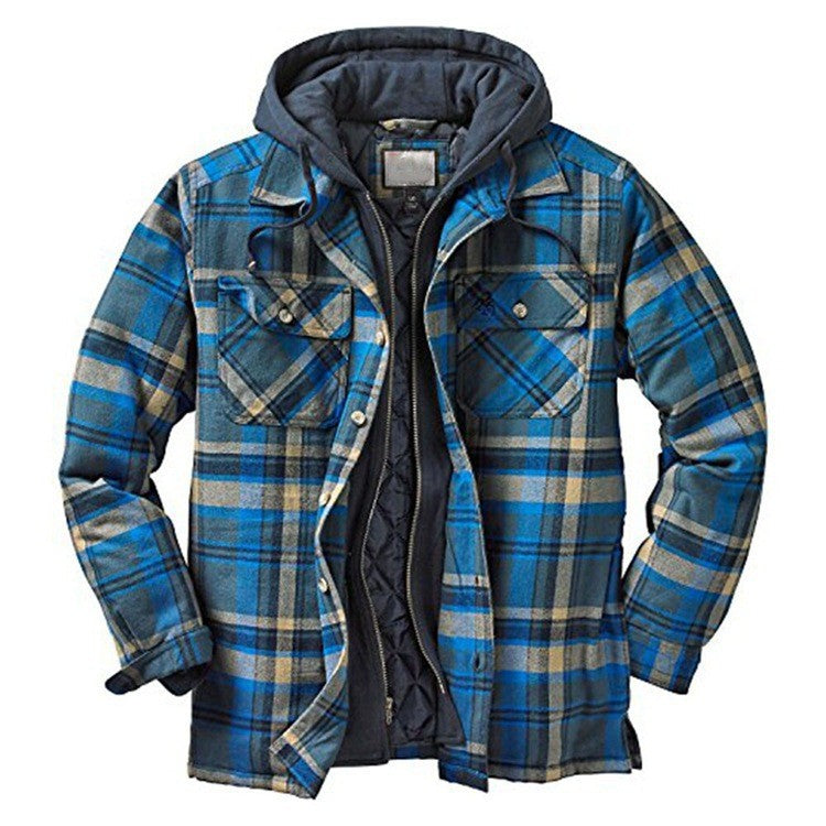 Thickened Plaid Long Sleeve Hooded Men's