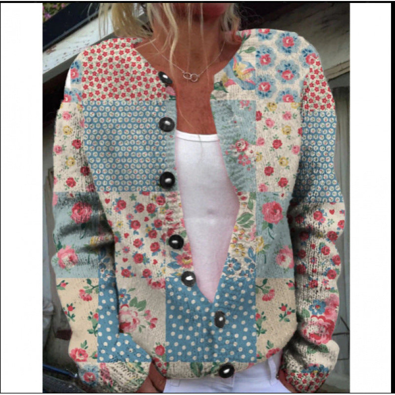 New Digital Printing Cardigan Coat For Women