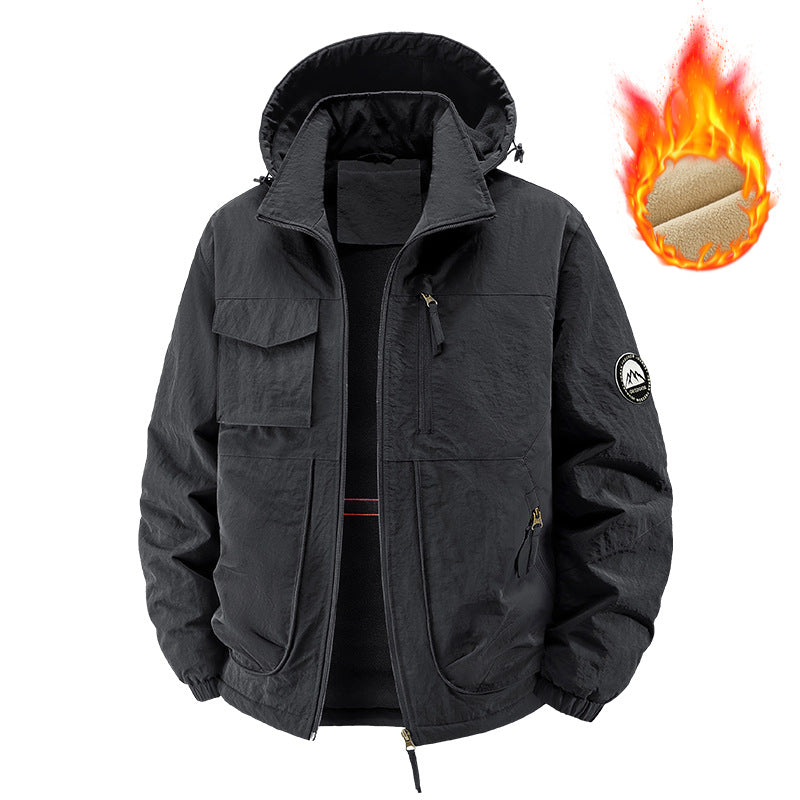 Men's Fleece-Lined Hooded Thermal Windproof Jacket Coat