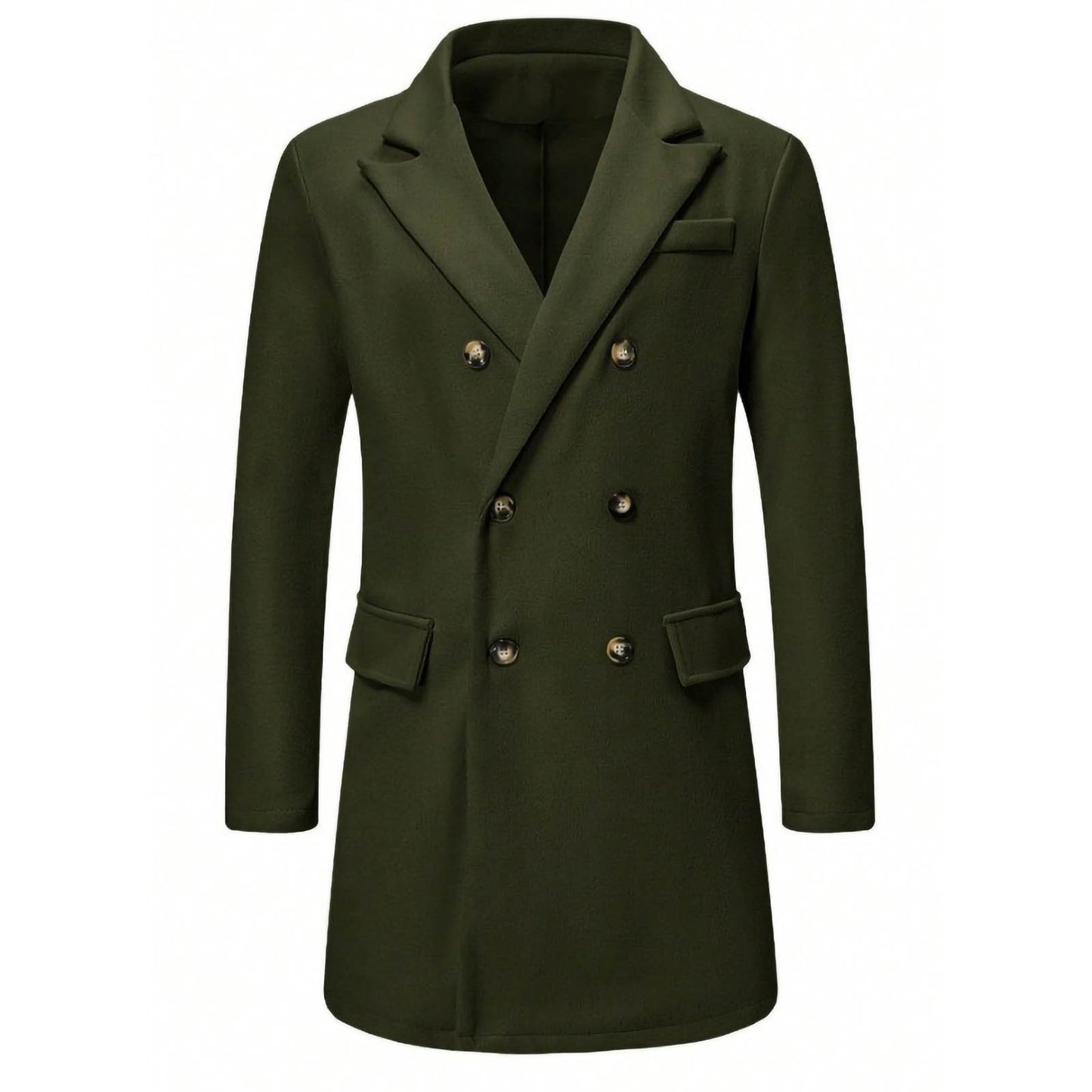 Men's Solid-color Casual Double-breasted Wool Coat