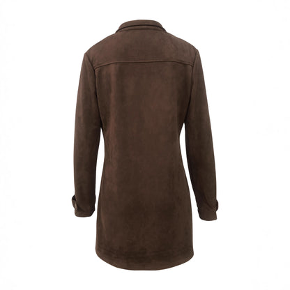 Women's Retro Lapels Brown Suede Casual Jacket