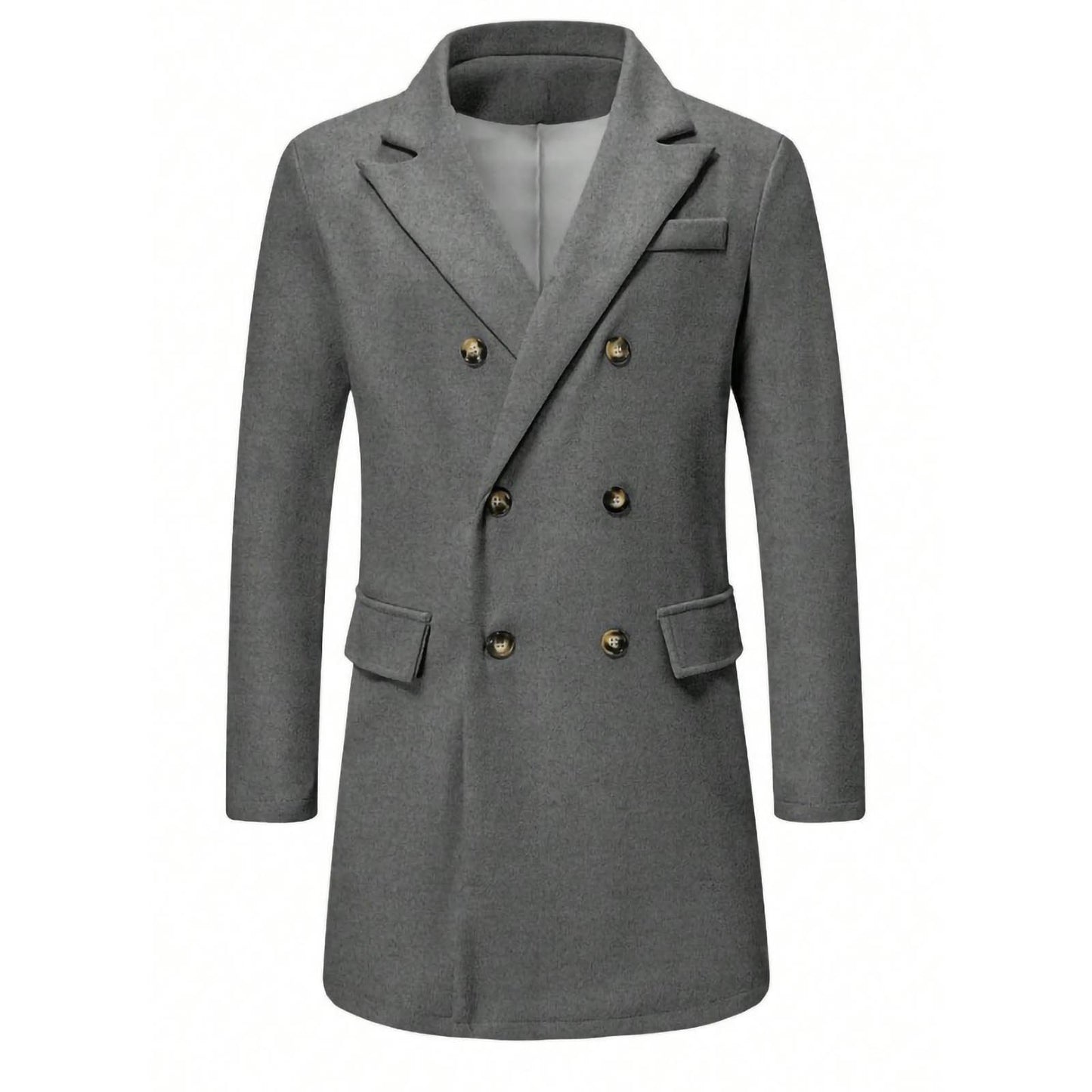 Men's Solid-color Casual Double-breasted Wool Coat