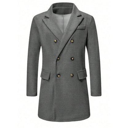 Men's Solid-color Casual Double-breasted Wool Coat