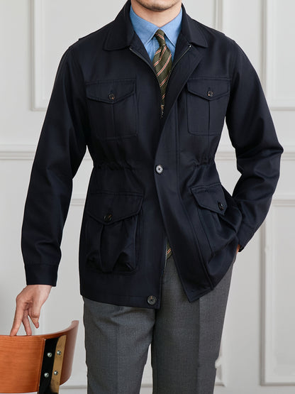 Fashion Waist-controlled Elastic Safari Jacket Coat Thin Polo Collar Jacket Men