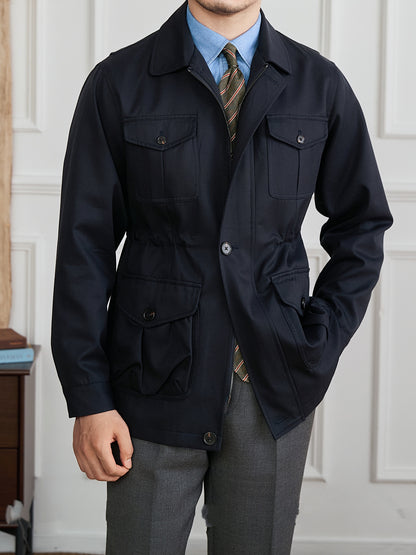 Fashion Waist-controlled Elastic Safari Jacket Coat Thin Polo Collar Jacket Men