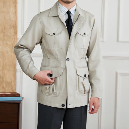 Fashion Waist-controlled Elastic Safari Jacket Coat Thin Polo Collar Jacket Men