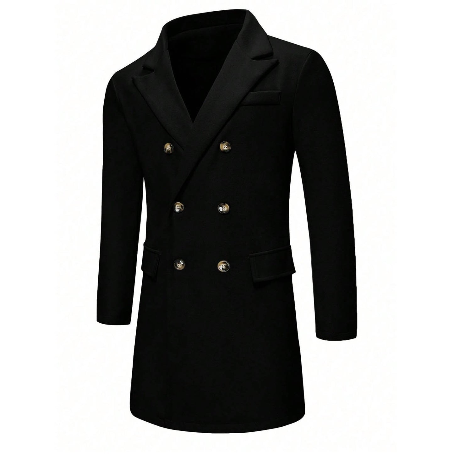 Men's Solid-color Casual Double-breasted Wool Coat