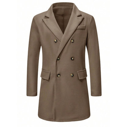Men's Solid-color Casual Double-breasted Wool Coat