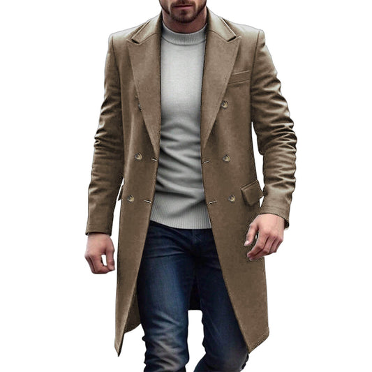 Men's Solid-color Casual Double-breasted Wool Coat