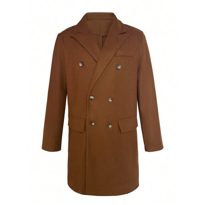 Men's Solid-color Casual Double-breasted Wool Coat