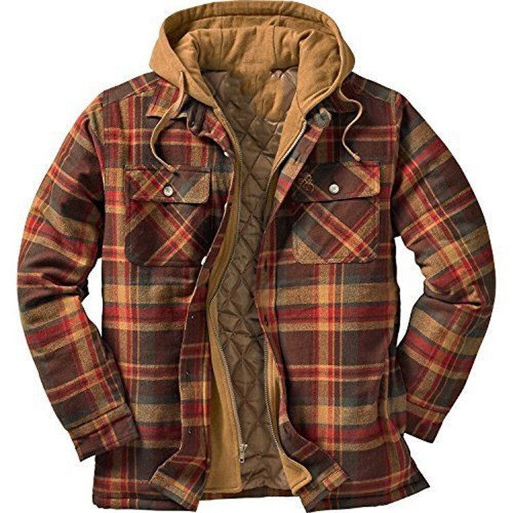 Thickened Plaid Long Sleeve Hooded Men's