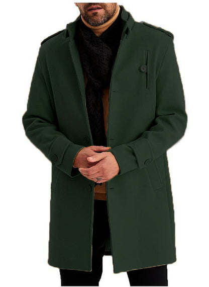 Men's Fashion Single-Breasted Mid-Length Epaulette Jacket