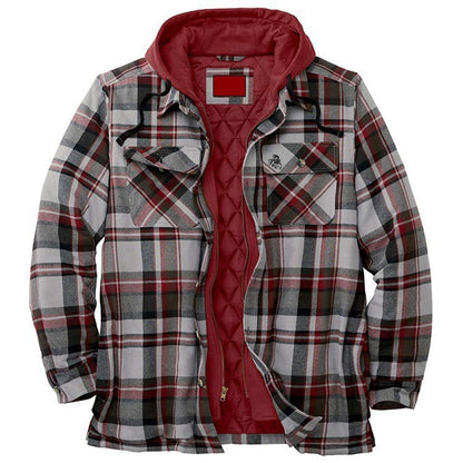Thickened Plaid Long Sleeve Hooded Men's