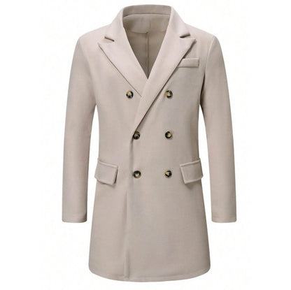 Men's Solid-color Casual Double-breasted Wool Coat