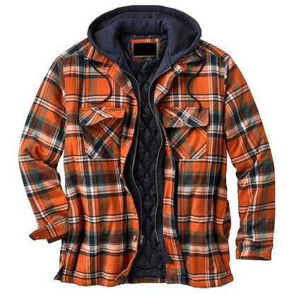 Thickened Plaid Long Sleeve Hooded Men's