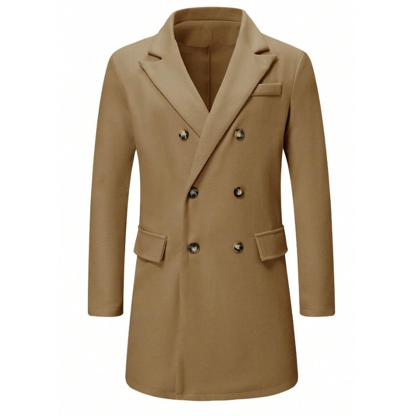 Men's Solid-color Casual Double-breasted Wool Coat