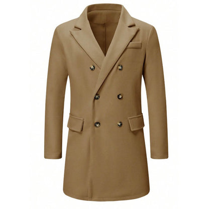 Men's Solid-color Casual Double-breasted Wool Coat