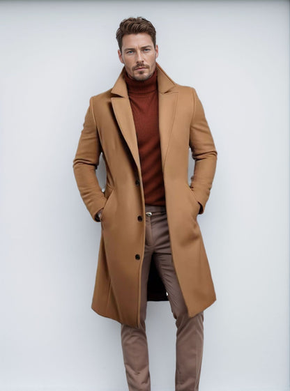 Men's Mid-length Solid Color Autumn And Winter Woolen Coat