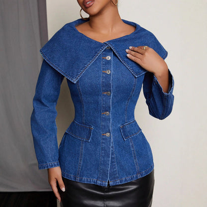 Elegant Sunburn Big Lapel Long Sleeve Denim Coat